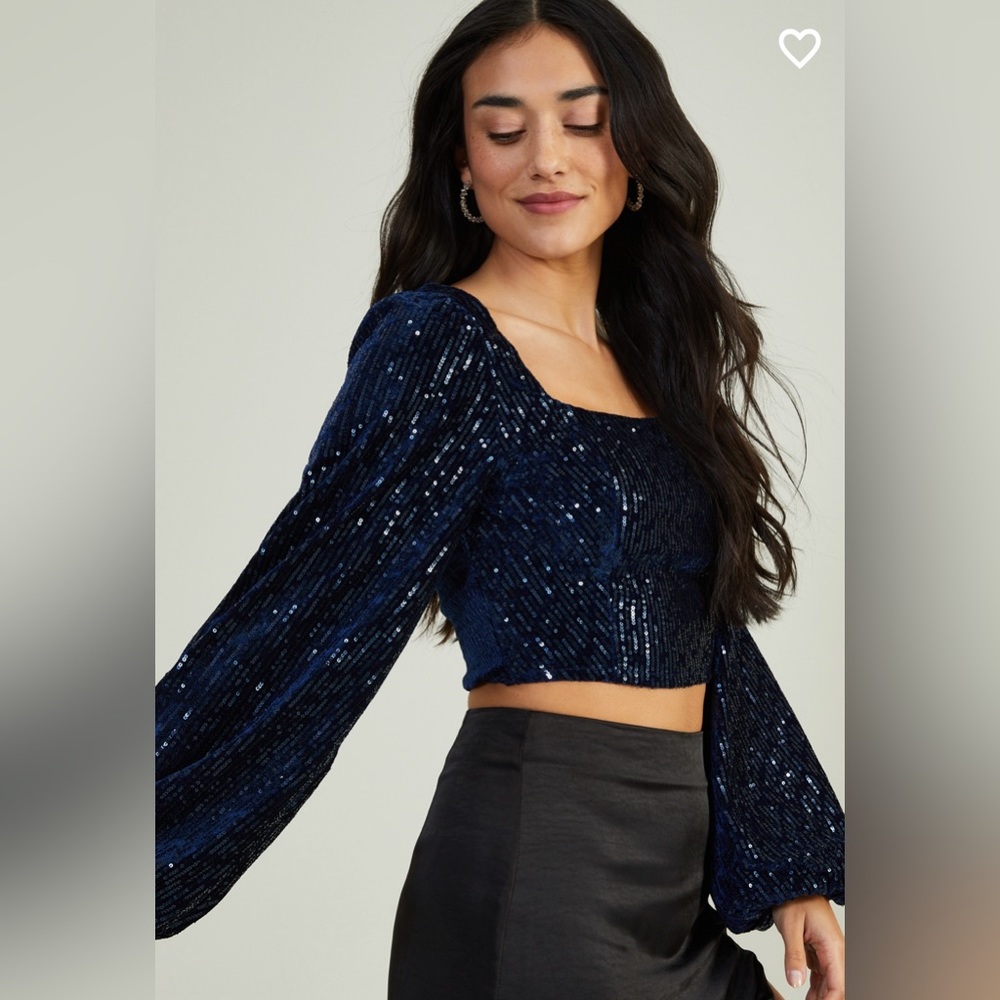 NWT Altar’d State Melody Sequin Corset Top Navy Small